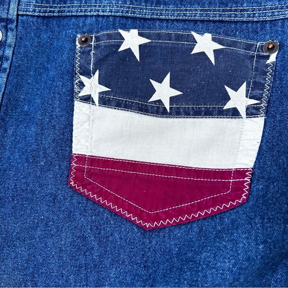 Vintage Tommy Hilfiger Blue Denim Shirt American Flag Star Pockets Size XL - Picture 10 of 11